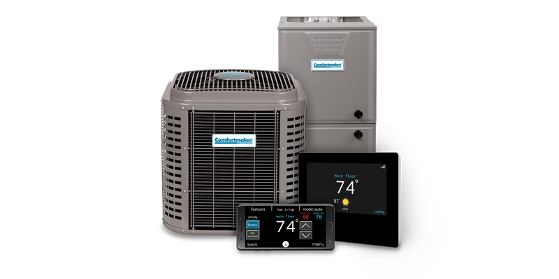 The Comfortmaker Ion system family — air conditioner, furnace, and smart thermostat